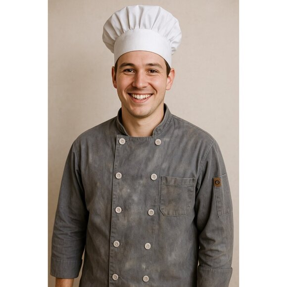 Chef Designs Gray Double-Breasted Chef Coat Men’s Size S-RG Long Sleeve - Picture 5 of 5